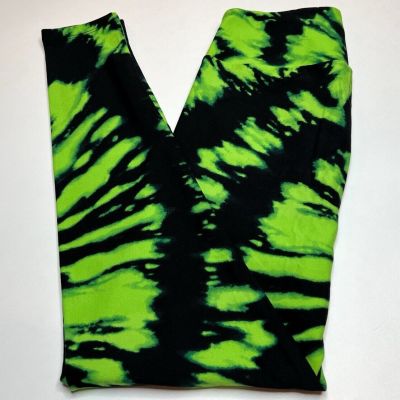 NEW LuLaRoe OS Leggings Tie Dye BLACK NEON Lime GREEN CHRISTMAS Patrick Shamrock